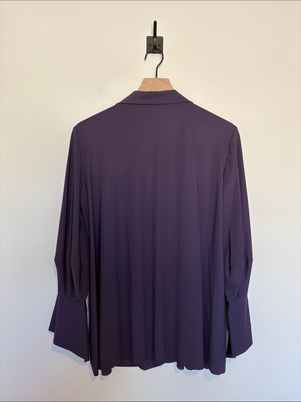 Maria Pinto Stretch Crepe Flowy V-Neck Long Sleeve Relaxed Blouse Purple Large - Picture 5 of 8